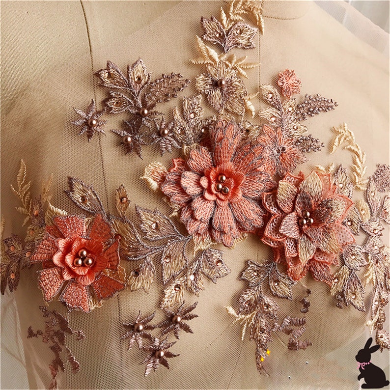 6 Colors Lace Applique 3D Flower Embroidery Lace Patch with Beads for Bridal Couture Dress Veil Embellishment Craft 1 Piece zdjęcie 2