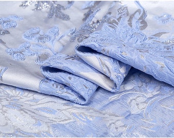 Relief Jacquard Stoff Polyeter Brokat Material für Haute Couture Kostüm Anzug Kleid Vorhang Tasche Sofa Kissen DIY Design Blassblau