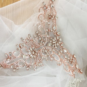 Sparkling Rhinestone Applique Crystal Shoulder Diamante Patch for Bridal Couture Dress Lace Embellishment