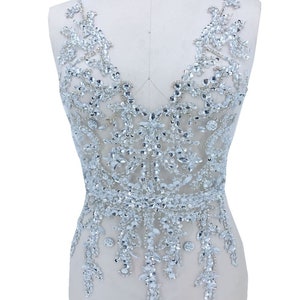 Sparkling Bodice Rhinestone Appliques Diamante Lace Applique with Beads  for Bridal Couture Dress Dance Embellishment