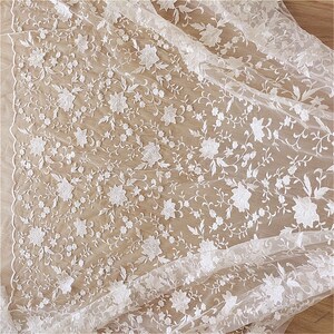 Floral Lace Fabric Leaves Embroidery Tulle Trims for Bridal Wedding Dress Gown Veil Embellishment Craft
