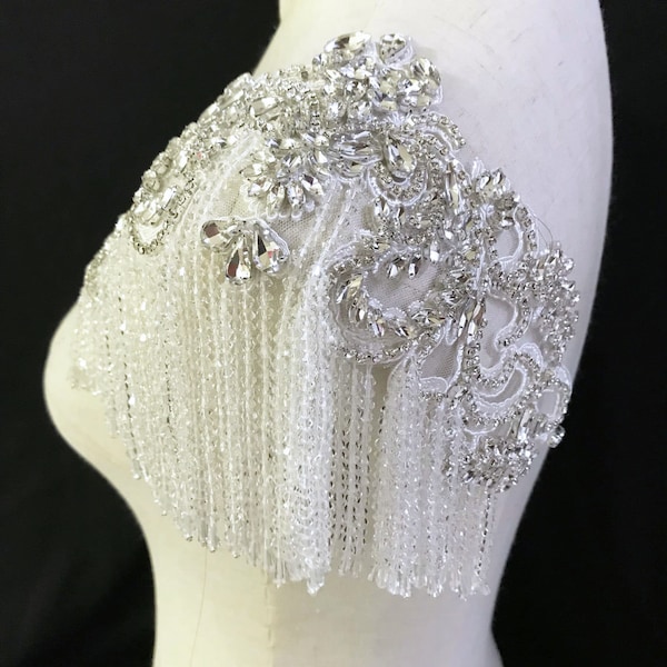 Mousseux Strass Applique Fait à la main Cristal Diamante Patch Collar Tassel pour Robe De Couture Nuptiale Embellissement