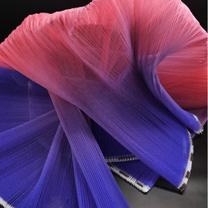 7 Colors Gradient Pleated Organza Fabric Hard Yarn Lace Fabric for Stage Decoration Wedding Prom Girl Dress 59" Wide Sold by 1 Meter