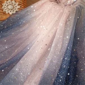 Gradient Glitter Lace Fabric with Sequin Star Moon Tulle Lace Mesh for Girl Dress Party Gown Bridal Dress Costume