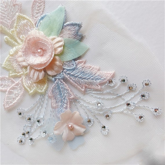3D Flower Lace Applique Embroidery Lace Patch With Pearl Rhinestone for Bridal Couture Dress Veil Embellishment Craft 1 Piece - Etsy 3D Flower Lace Applique Embroidery Lace Patch With Pearl Rhinestone for Bridal Couture Dress Veil Embellishment Craft 1 Piece - Etsy