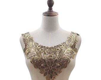 Vintage Style Collar Lace Collar Applique Embrodiered Aplique decorative Neck Line Applique,NG364 Floralr patch