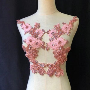 6 Colors Rhinestone Applique Heavy Beads  Diamante Lace Appliques Bodice Patch for Bridal Couture Dress