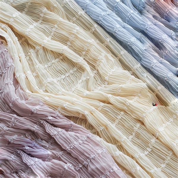 Streep Geplooide Chiffon Kant Stof Tule Kant Mesh Rekbaar voor meisjesjurk Feestjurk Trouwjurk Poppenjurk Ambachtelijke Gordijn