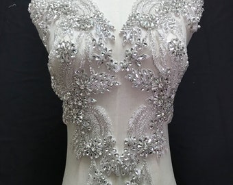 Corsage Strass Applique Perles Lourdes Diamante Lace Patch pour Bridal Couture Bling Robe Embellissement