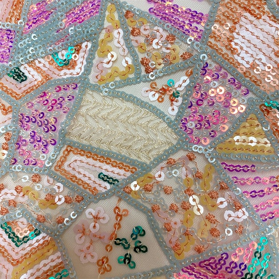 Sequin Embroidery Lace Fabric Colorful Fabric for Girl Dress Party Gown Bridal Dress Costume DIY Craft