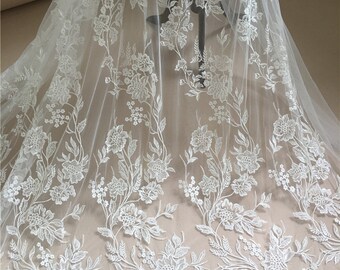 Flower Lace Fabric Floral Embroidery Applique Trims for Bridal Wedding Dress Gown Veil Embellishment Craft