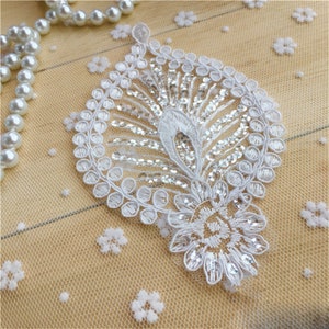 Sequin Corded Lace Applique Floral Embroidery Patch for Bridal Wedding Dress Veil Embellishment DIY Craft Off White 1 Piece