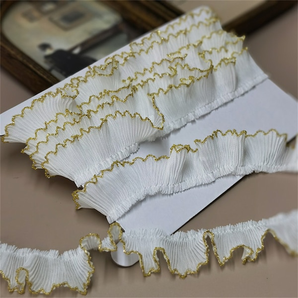 Chiffon Pleated Lace Trim Folded Ruffled Fringe Edge for Stage Dresss Decoration Girl Dress Prom Dress 3cm Wide Sold by 1 Meter