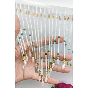 Glass Dangling Heavy Beads Trim Tassel Wave Crystal Drape Fringe Trim for Bridal Dress Belt Belly Dance Costumes DIY by the yard