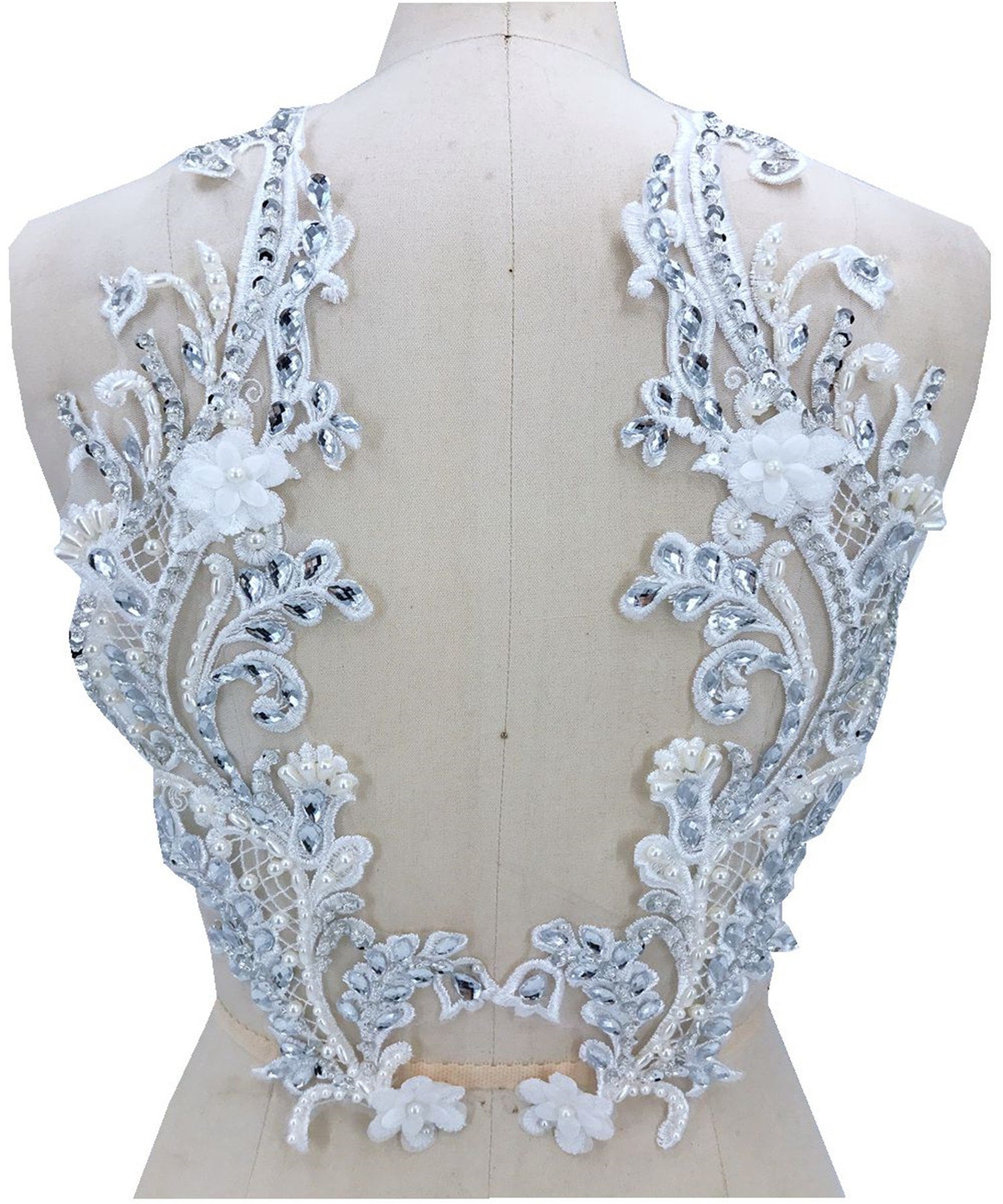 3D Flower Lace Applique Rhinestone Appliques With Beads Pearl Etsy