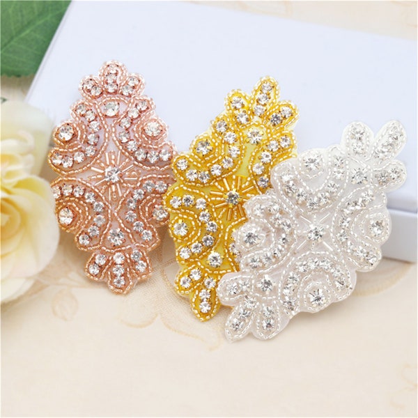 Handmade Rhinestone Applique Shoe Clips Diamante Appliques DIY Iron/Glue on Bridal Headpiece Sash 9*5 cm