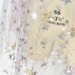 Sequin Star Lace Fabric Tulle Lace Mesh for Girl Dress Party Gown Bridal Dress Veil Doll Dress Costume Craft