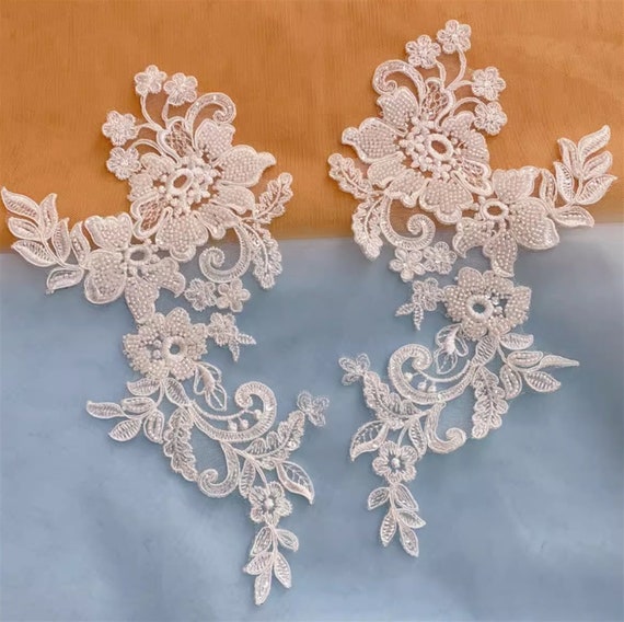 Off-white Bridal Dress Chest Lace Applique Corded Flower Lace Appliques Patch Handmade Craft DIY Sewing For Wedding Prom Party Dress - UK