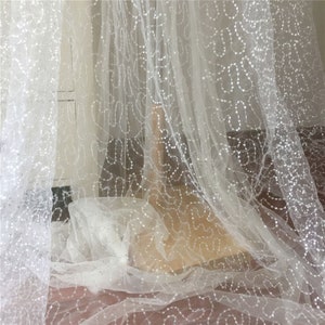 Sequin Lace Fabric Embroidery Tulle Trims for Bridal Wedding Dress Gown Veil Embellishment Craft