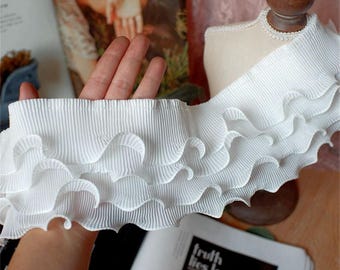 Stretchy Chiffon Ruffled Lace Trim Pleated Folded Fringe for Stage Dresss Girl Dress Prom Dress Sold by 1 Meter