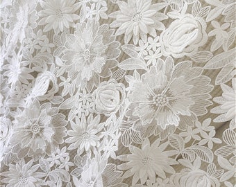 3D Flower Lace Fabric Embroidery Tulle Trims for Bridal Wedding Dress Gown Veil Embellishment Craft