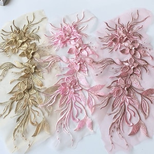 3D Flower Embroidery Lace Applique Patch with Pearl for Bridal Tube Top Dress Costume Veil Embellishment  DIY Craft