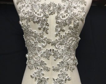 Sparkling Rhinestone Applique Crystal Diamante Patch for Bridal Couture Bling Dress Embellishment