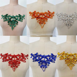 Sparkling Rhinestone Applique Bodice Lace Applique Crystal Shoulder Patch for Bridal Couture Dress Embellishment