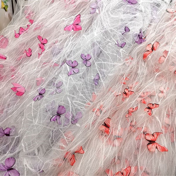 3D Butterfly Broderie Dentelle Tissu Tulle Dentelle Mesh pour Fille Robe de Fête Robe de mariée Poupée Robe Costume Rideau Bricolage Artisanat