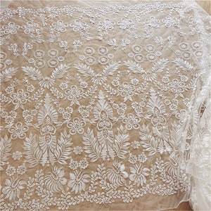 Leaves Lace Fabric Floral Embroidery Trims for Bridal Wedding Dress Gown Veil Embellishment Craft