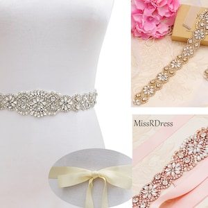 Sparkling Rhinestone Bridal Sash with Ribbons Rhinestone Trim Chain Diamante Appliques DIY Iron/Glue on Bridal Belt 57*5 cm