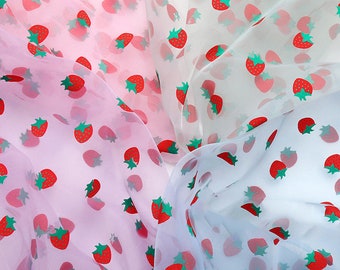 Organza Spitze Stoff Erdbeer-Druck Stoff für Mädchen Prinzessin Kleid Party Kleid Brautkleid Kostüm Vorhang DIY Handwerk