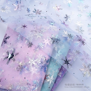 Snowflakes Print Lace Fabric Colorful Tulle Lace Mesh for Girl Princess Dress Party Gown Dance Dress Curtain Craft DIY