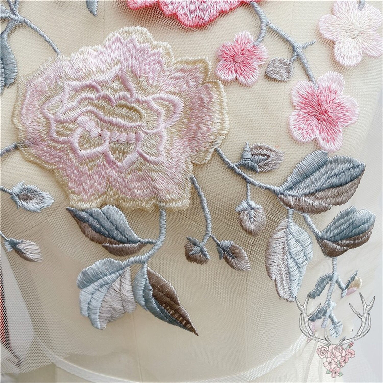 Couture Embroidery Lace Applique .pink Flower Patches Appliques