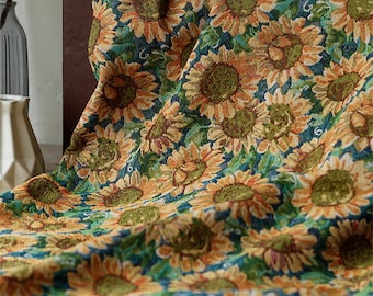Sunflower Jacquard Fabric Vintage Oil Painting Fabric Polyeter Material for Haute Couture Costume Suit Curtain Bag Design 1 Meter