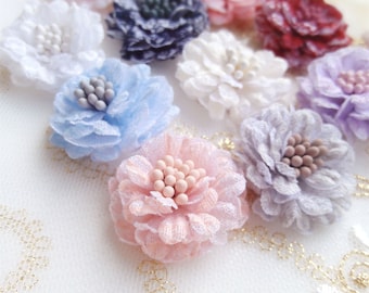 3D Fabric Flower Lace Applique Patch for Girl Dress Bridal Veil Headpiece Wedding Dress Costume Handmade DIY Craft