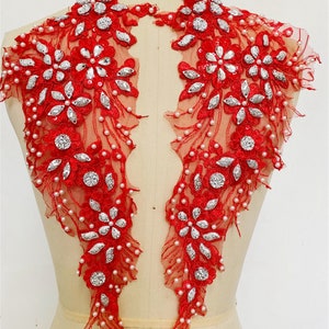 3D Flower Lace Applique Corded Strastone Appliques avec perles pour Robe Couture Nuptiale Embellissement 1 Paire
