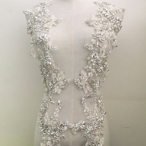 Silver Rhinestone Applique Crystal Diamante Patch for Bridal Couture Bling Dress Embellishment