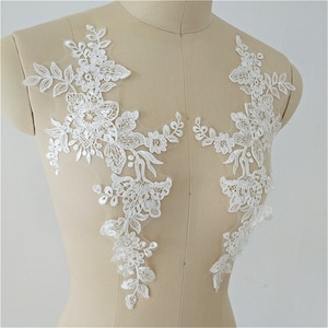 Corded Lace Applique Floral Embroidery Patch for Bridal Wedding Dress Veil Embellishment DIY Craft Off White