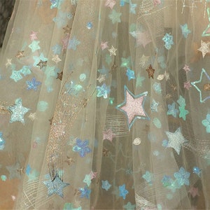 Sequin Lace Fabric Star Tulle Lace Mesh for Girl Dress Party Gown Bridal Dress Doll Dress Costume Craft
