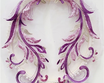 9 Colors Lace Applique Sequin Embroidery Lace Patch for Bridal Couture Dress Veil Embellishment Craft 1 Pair