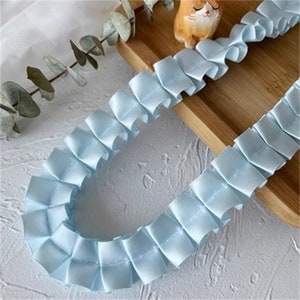 Light Blue Ruffled Ribbon Blue Pleated Ruffled Lace Trim for Stage Dresss Decoration Girl Dress ...