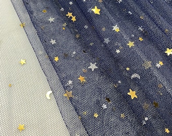9 Colors Lace Fabric Star Moon Print Soft Tulle Lace Mesh for Girl Party Ball Dress Bridal Wedding Dress Veil Costume Design Curtain DIY
