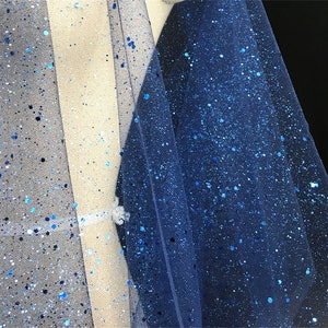 Glitter Lace Fabric Soft Tulle Lace Mesh with Rhinestone for Girl Dress Party Gown Bridal Wedding Dress Veil Costume Design DIY