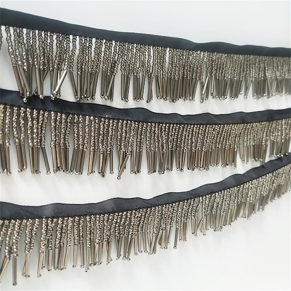 beaded fringe trim for dresses Dangling Beaded Fringe Trim Drape Heavy Beads Trims for Haute Couture Latin  Belly Dance Costume Evening Party Tassel Dress Sold by 1 Yard