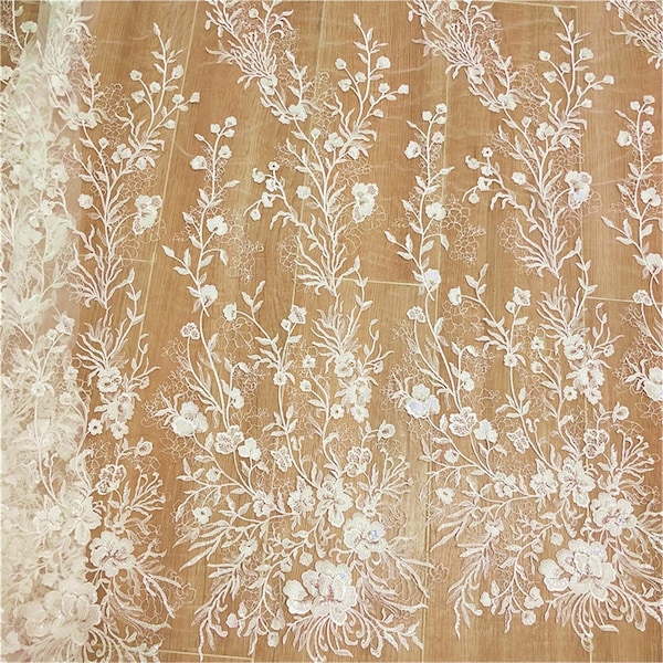 Leaves Lace Fabric Floral Embroidery Applique Trims for Bridal Wedding Dress Gown Veil Embellishment Craft