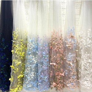 3D Butterfly Lace Fabric Embroidery Fabric for Girl Dress Party Gown Bridal Dress Costume DIY Craft
