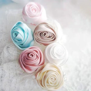 3D Fabric Rose Flower Lace Applique Patch for Girl Dress Bridal Veil Headpiece Costume Handmade DIY Craft
