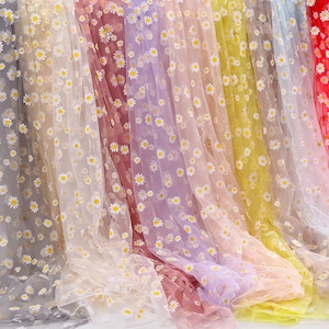 Tulle Lace Fabric Daisy Flower Print Fabric for Girl Dress Party Dress Bridal Dress  Costume DIY Craft