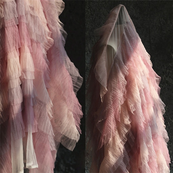 gradient pleated mesh tulle dress Gradient Pleated Lace Fabric Folded Tulle Lace Mesh for Girl Cake Dress  Doll Dress Craft Party Gown Bridal Dress Costume